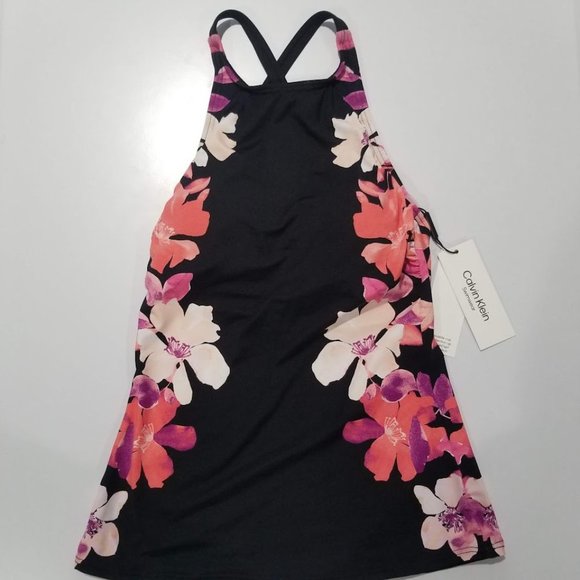 Calvin Klein Floral Printed High-Neck Cross-Back Tankini Top Size XS - Picture 5 of 13
